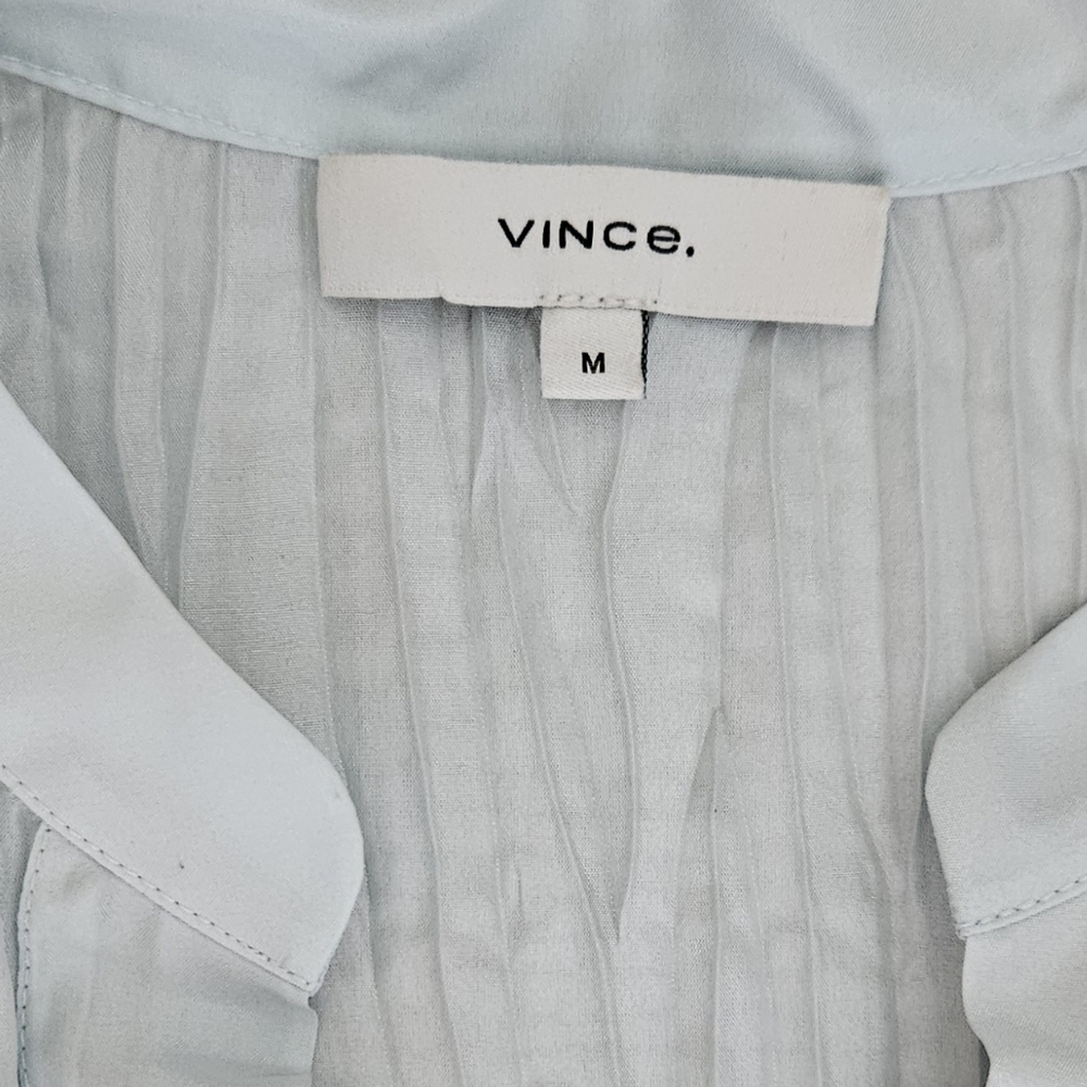 VINCE Blouse Shirt Blue Crushed Pleated Top 100% Silk Women Size M EXCELLENT - Picture 9 of 11